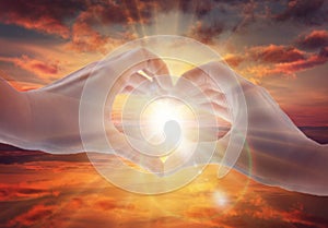 Magical love healing universal sun energy, heart hands