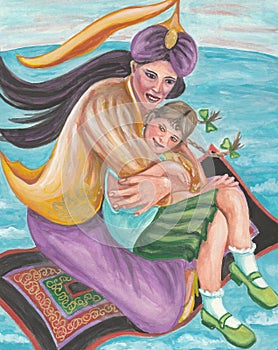 Magical motherly warmth. Painting with watercolors and gouache on paper.