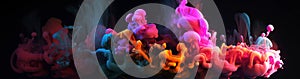 Magical multicolored smokes, cloud, or fog on a black background, Abstract banner Generative Ai