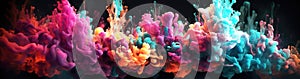 Magical multicolored smokes, cloud, or fog on a black background, Abstract banner Generative Ai