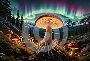 Magical Mushroom fantasy Wonderland. Generative AI