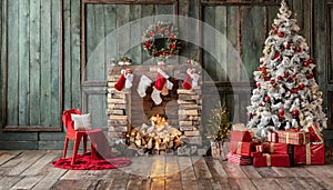 Magical nostalgic retro Christmas presents, sweets and anniversary cakes in front of a festive backdrop with colorful decorations