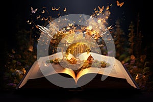 Magical Open magic book aged. Generate Ai