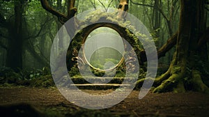 a magical portal in the middle of a forest, environmental art