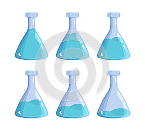 Magical potion. Jar bottles with witchcraft antidote vector pictures set photo