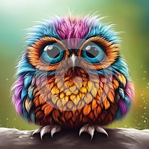Magical puffy owl the forest digital illustrator