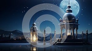 A magical realistic Eid Mubarak Islamic greeting social media post design