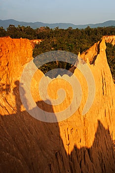 Magical scenery of steeply orange sandstone in primeval forest