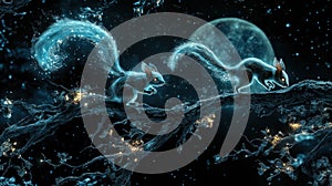 Magical Night Squirrels on a Twinkling Branch Under a Full Moon