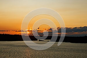 Magical sunset over the Gulf of Finland, Baltic sea. View from the ship