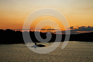 Magical sunset over the Gulf of Finland, Baltic sea. View from the ship