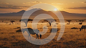 A magical sunset at a safari in africa - ai generated digital art