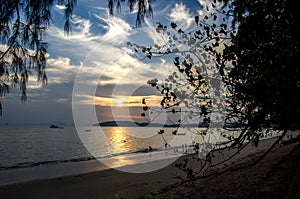 Magical sunset on the sea coast. Krabi, Thailand