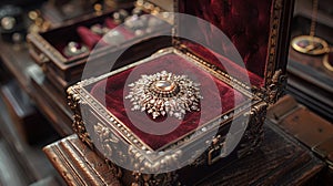 magical treasure, a shiny amulet inside a velvet box, a cherished item with magical significance photo