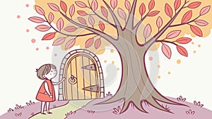 Magical Tree with Ancient Door, Enchanted Forest Portal, vector design Generative AI