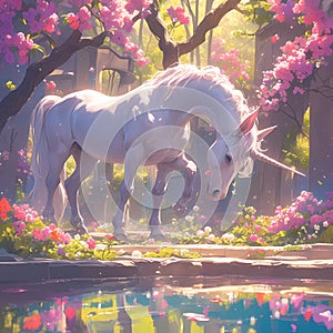 Magical Unicorn in Enchanted Garden