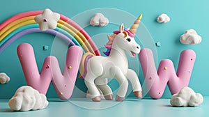 Magical Unicorn with WOW Text and Rainbow