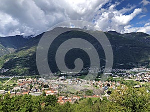 Magical view of the town of Bellinzona from Sasso Corbaro Castle