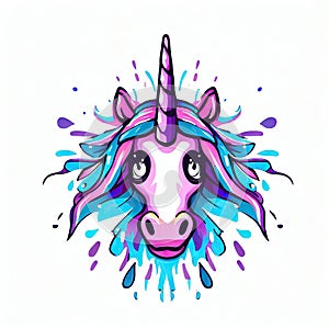 Magical Whimsy: Unicorn Face Vector Art on White,Generative AI