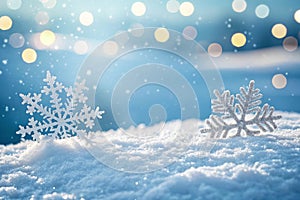 Magical winter background with snowflakes and bokeh photo
