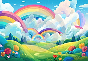 Magical World with This Adorable in a Beautiful Nature Background, rainbows and cute cat