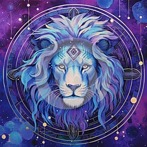 Magical zodiac astrology sign Leo (The Lion) horoscope calendar esoteric and fortune telling illustration concept