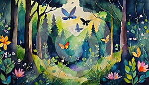 magically fantasy forest with butterflies