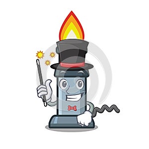 Magician bunsen burner above wooden cartoon table