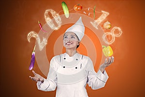 Magician chef juggling food ingredients