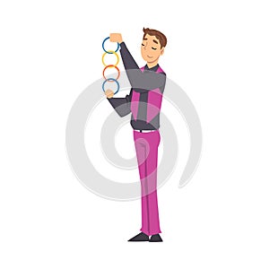 Magician Doing Tricks, Illusionist Character Performing at Magic Show Cartoon Style Vector Illustration on White