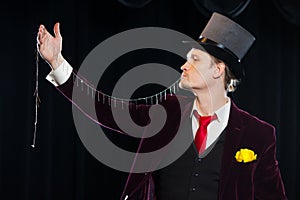 Magician with fly ball, Juggler man, Funny person, Black magic, Illusion focus with