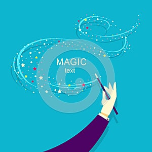 Magician hand and Magic wand background illustration.