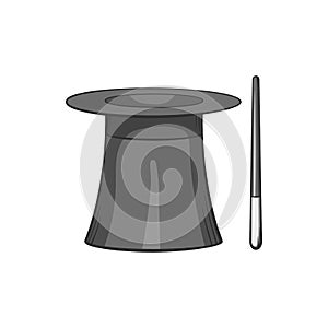 Magician hat and magic wand icon