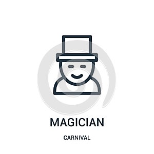 magician icon vector from carnival collection. Thin line magician outline icon vector illustration