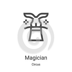 magician icon vector from circus collection. Thin line magician outline icon vector illustration. Linear symbol for use on web and