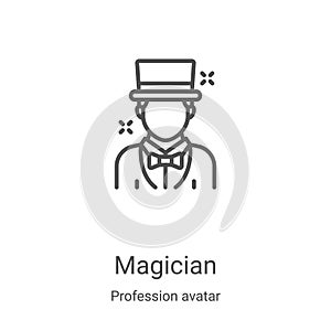 magician icon vector from profession avatar collection. Thin line magician outline icon vector illustration. Linear symbol for use