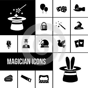 Magician icons black set