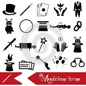 Magician and magic theme set of icons eps10