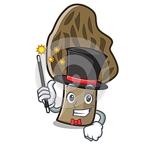 Magician morel mushroom mascot cartoon