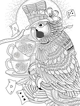 Magician parrot adult coloring page