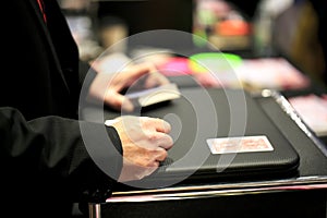 Magician performing playing cards