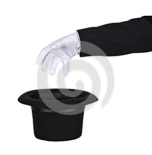 Magician Reach Into Magic Top Hat Isolated