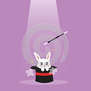 Magician`s Wand and White Rabbit Cartoon Vector