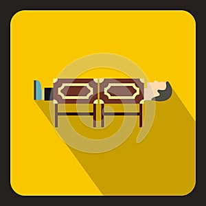 Magician sawing box icon, flat style