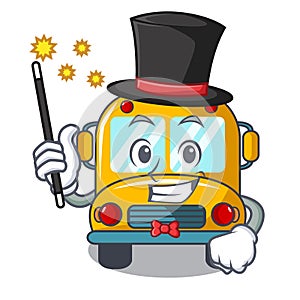 Magician school bus mascot cartoon