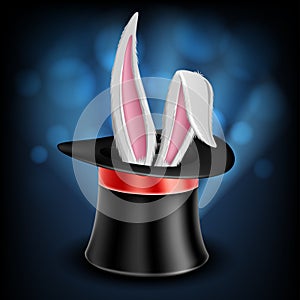 Magician top hat with white rabbit ears