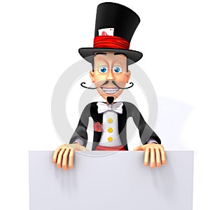 Magician with white panel 3d illustration