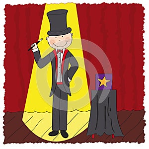 Magician / wizard standing in the theatre stage