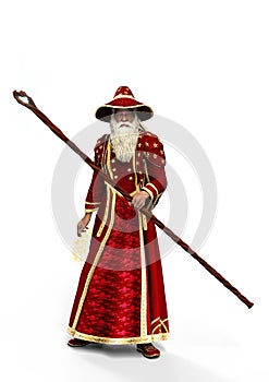 The Red Wizard with Staff, 3D Illustration photo