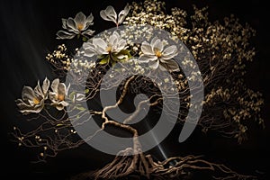 Maginficent Large Flowering Dogwood Tree Lightning Dark Clouds Sky by Generative AI